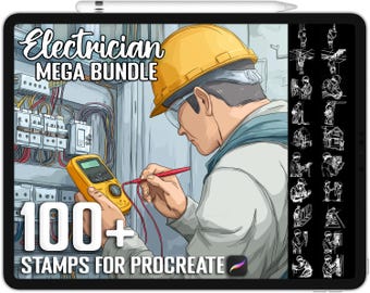 100+ Procreate Electrician Scene Stamps, Realistic Brushes for Procreate, Instant Digital Download