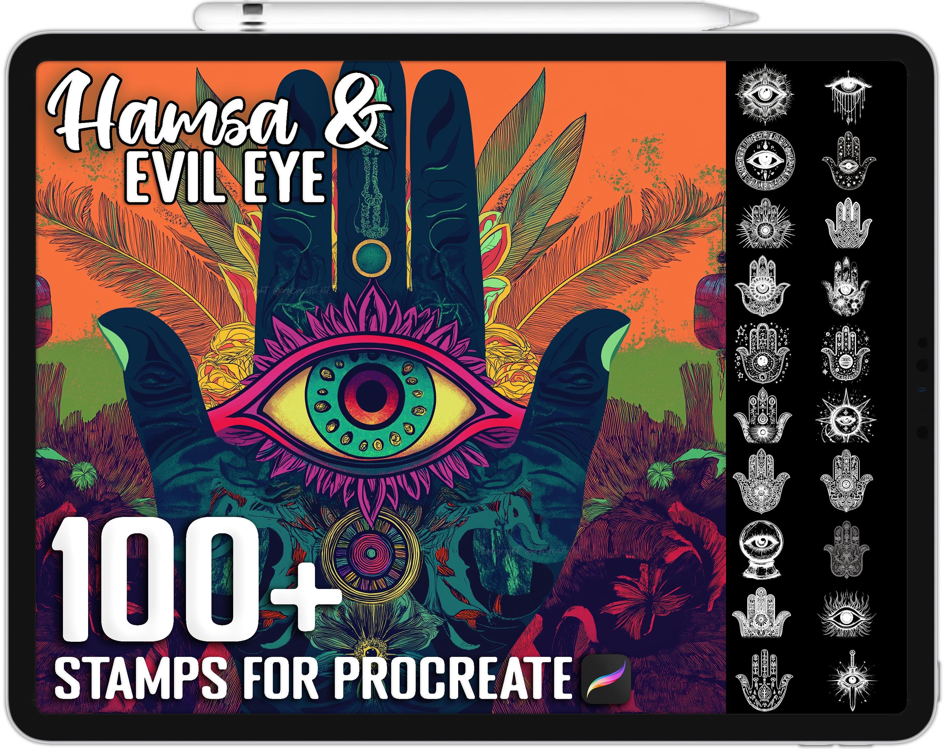 100+ Procreate Hamsa & Evil Eye Stamps, Brushes for Procreate, Instant Digital Download