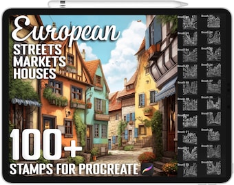 100+ Procreate European Street Stamps, European Street Brushes para Procreate, Descarga digital instantánea