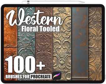 100+ Procreate Western Floral Tooled Brushes, Realistic Texture Brushes for Procreate, Instant Digital Download