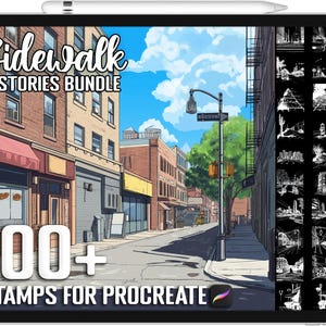 100+ Procreate City Streets & Sidewalk Stories Scènepostzegels, realistische penselen voor voortplanting, directe digitale download