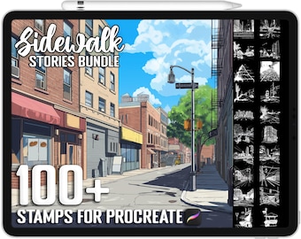 100+ Procreate City Streets & Sidewalk Stories Scene Stamps, Realistic Brushes for Procreate, Instant Digital Download