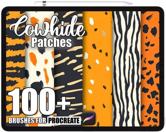 100+ Procreate Cowhide Patches Brushes, Realistic Texture Brushes for Procreate, Instant Digital Download