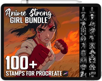 100+ Procreate Anime Strong Girl Stamps, Realistic Brushes for Procreate, Instant Digital Download