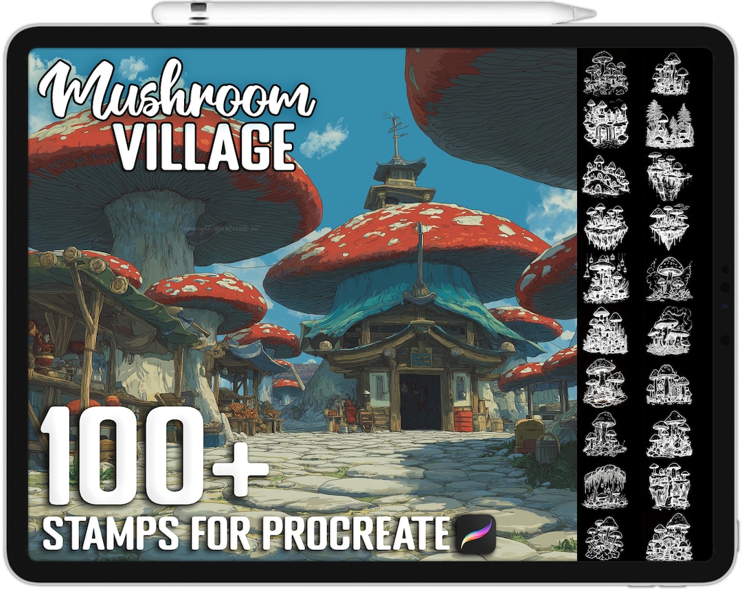 100+ Procreate Mushroom Village Stamps, Realistic Brushes for Procreate ...