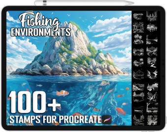 100+ Procreate Fishing Environment Stamps, Scenic Outdoor Brushes for Procreate, Instant Digital Download