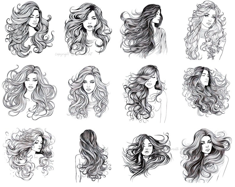 100 Procreate Realistic Long Hair Stamps Long Hair Brushes Etsy