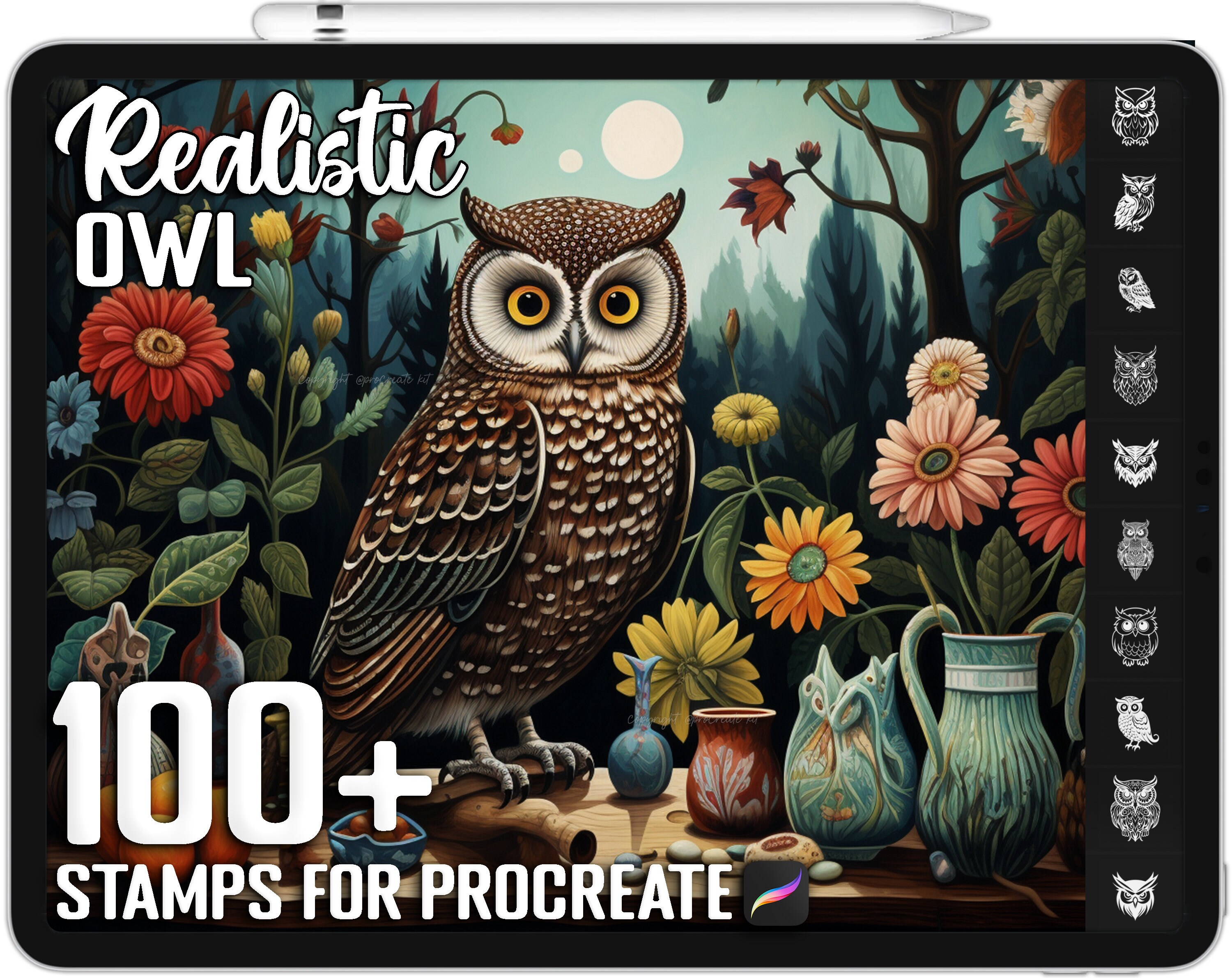 100+ Procreate Owl Stamps, Unique Realistic Owl Brushes for Procreate, Instant Digital Download