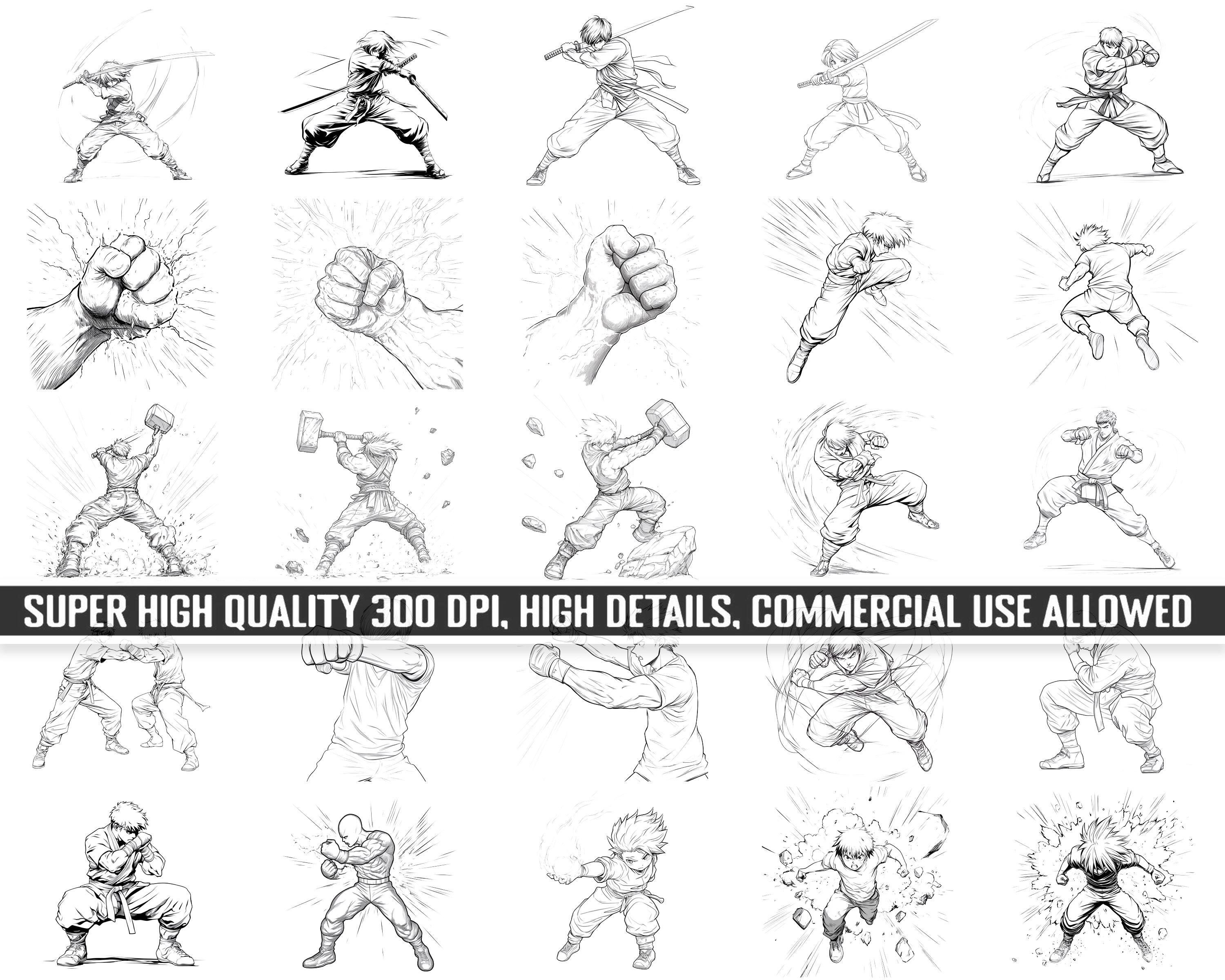 100+ Procreate Anime Fight Pose Stamps, Realistic Brushes for Procreate ...