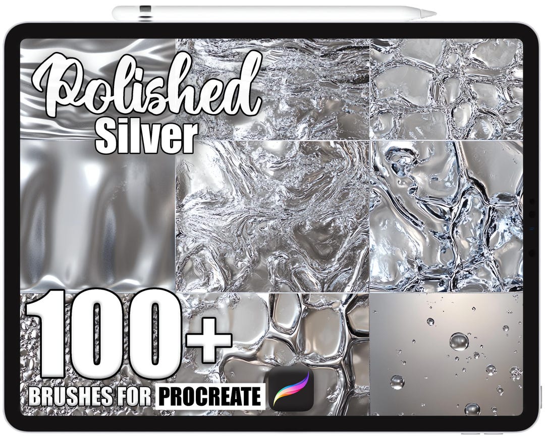 100+ Procreate Polished Silver Brushes, Realistic Texture Brushes for ...