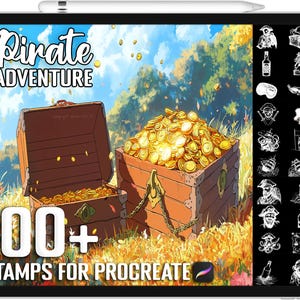 Plus de 100 tampons Procreate Pirate & Adventure, pinceaux pour procréer, téléchargement numérique instantané
