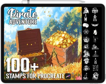 100+ Procreate Pirate & Adventure Stamps, Brushes for Procreate, Instant Digital Download