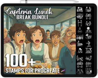 100+ Procreate Cafeteria Lunch Break Stamps, Realistic Brushes for Procreate, Instant Digital Download