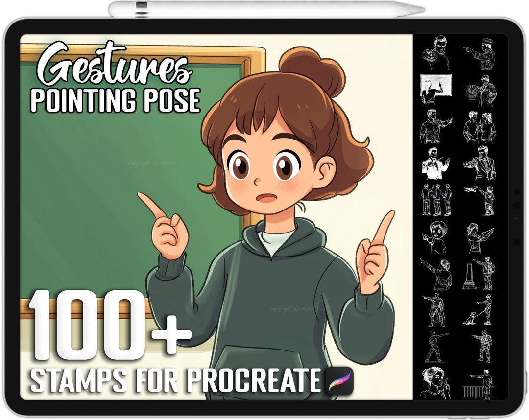 Point Pose Template 100+ Procreate Pointing Pose Stamps, Hand & Body Gesture Brushes for ...