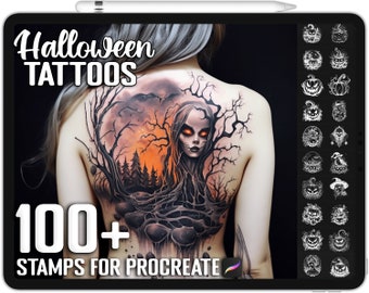 100+ Procreate Halloween Tattoo Stamps, Unique Realistic Halloween Tattoo Brushes for Procreate, Instant Digital Download