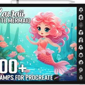100+ Procreate Kawaii Mermaid Stamps, Unique Realistic Kawaii Mermaid Brushes for Procreate, Instant Digital Download