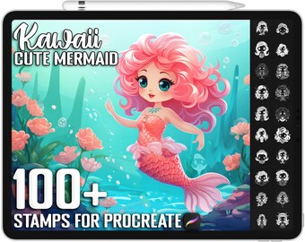 100+ Procreate Kawaii Mermaid Stamps, Unique Realistic Kawaii Mermaid Brushes for Procreate, Instant Digital Download
