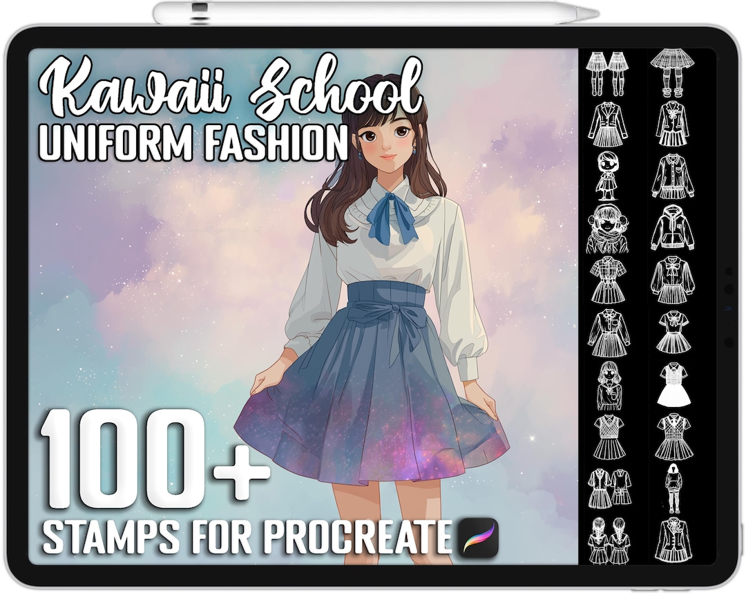 100+ Procreate Kawaii School Uniform Fashion Stamps, Realistic Brushes ...