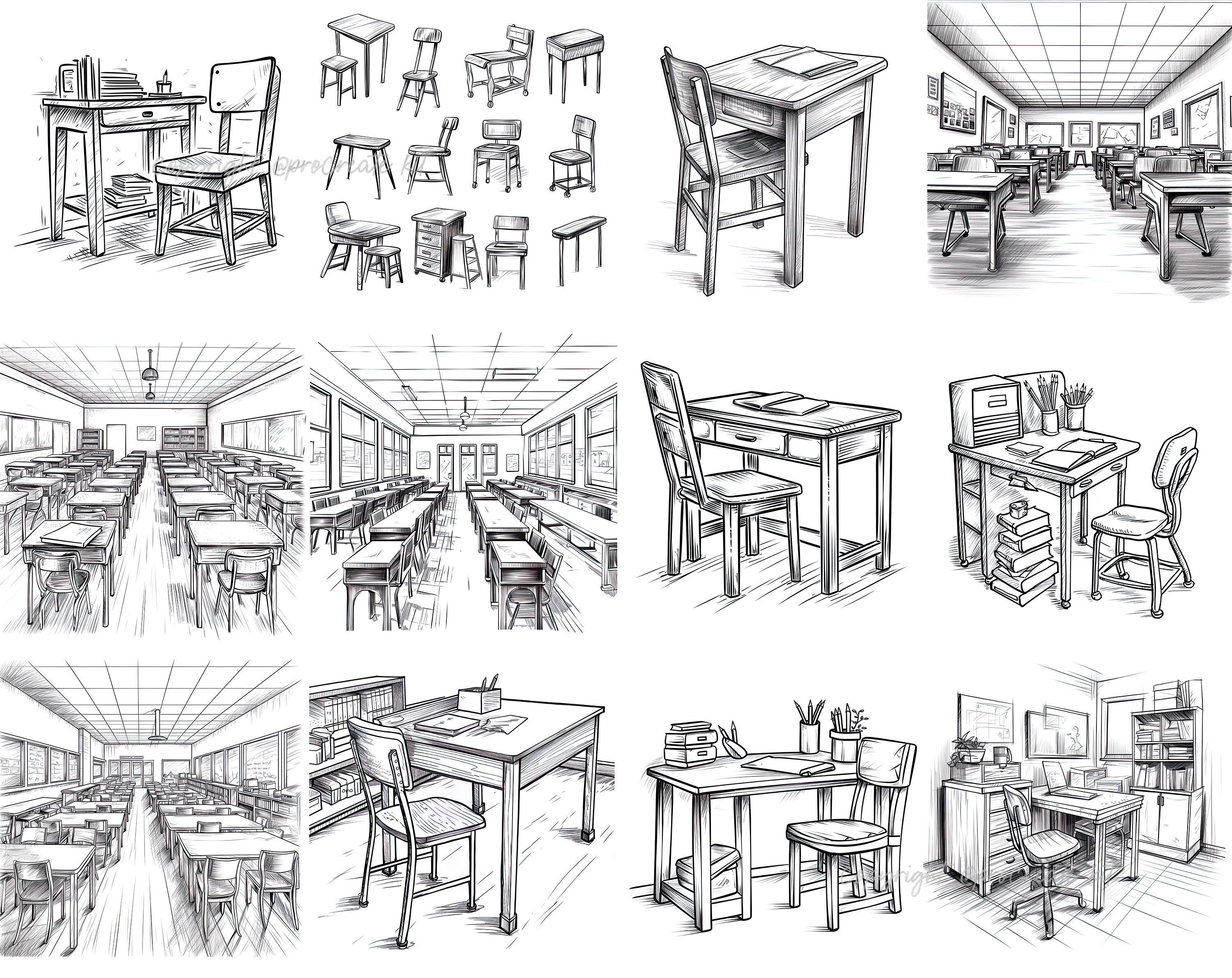 100+ Procreate School Furniture Stamps, School Furniture Brushes for ...