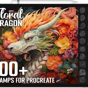 100+ Procreate Floral Dragon Stamps, Unique Realistic Floral Dragon Brushes for Procreate, Instant Digital Download