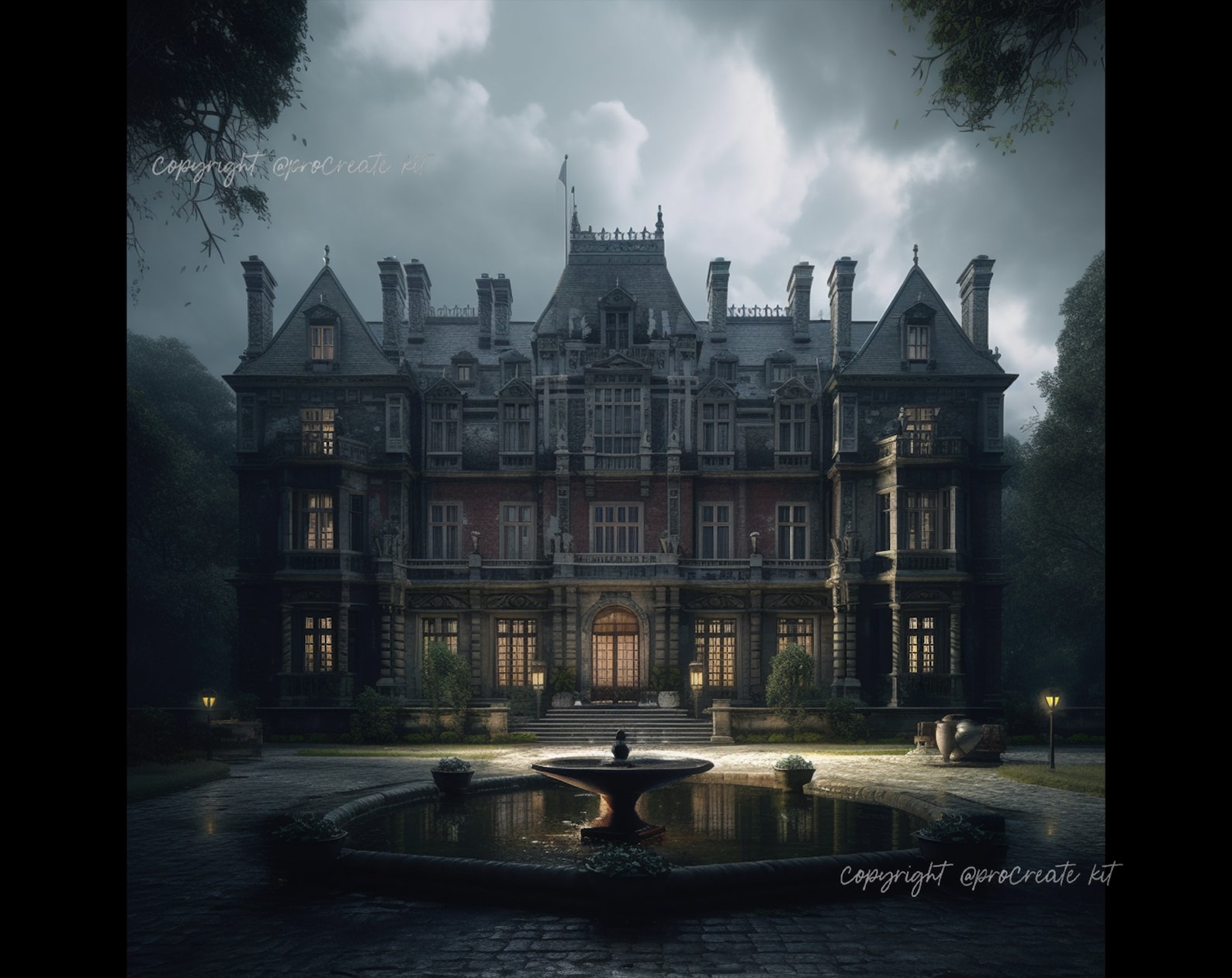 Image showcasing 100+ Procreate Mansion Stamps, Mansion Brushes for Procreate, Instant ...