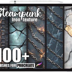 100種類以上のProcreate Steampunk Iron Brushes、Procreate用リアルなテクスチャブラシ、即時デジタルダウンロード