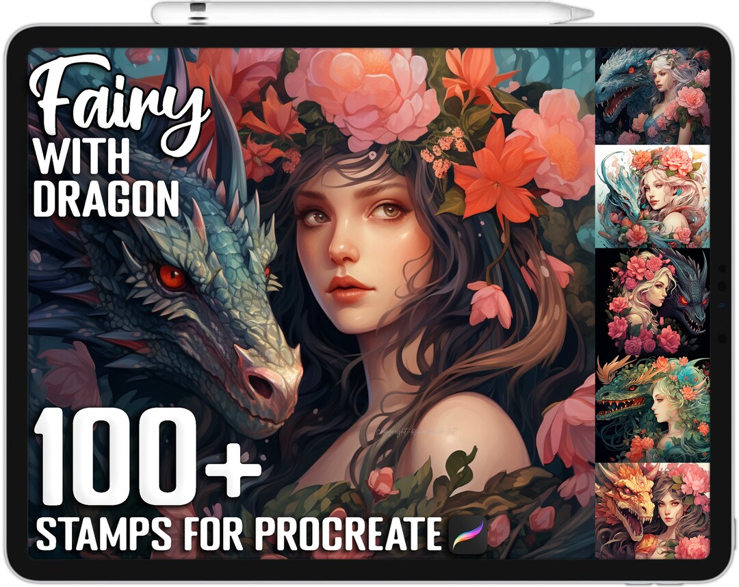 100+ Procreate Fairy With Dragon Stamps, Fairy With Dragon Brushes for ...