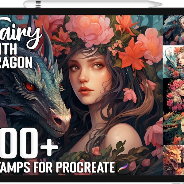 100+ Procreate Fairy with Dragon Stamps, Fairy with Dragon Brushes for Procreate, Instant Digital Download