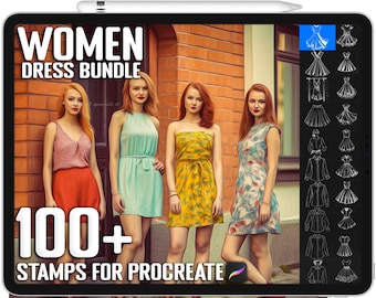 Oltre 100 francobolli Procreate Women Dress, Women Dress Brushes per Procreate, Download digitale istantaneo