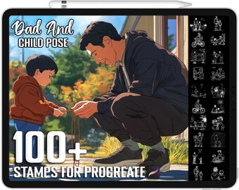100+ Procreate Dad & Child Pose Stamps, Heartwarming Family Brushes for Procreate, Instant Digital Download