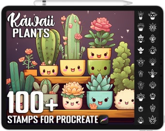 100+ Procreate Kawaii Cute Plants Stamps, Unique Realistic Cute Plants Brushes for Procreate, Instant Digital Download