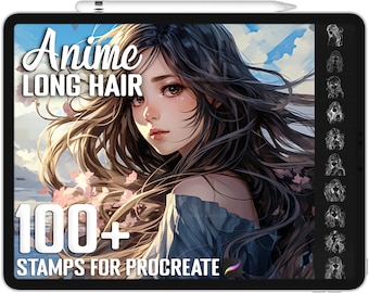 100+ Procreate Anime Long Hair Stamps, Long Hair Guide Brushes for Procreate, Instant Digital Download