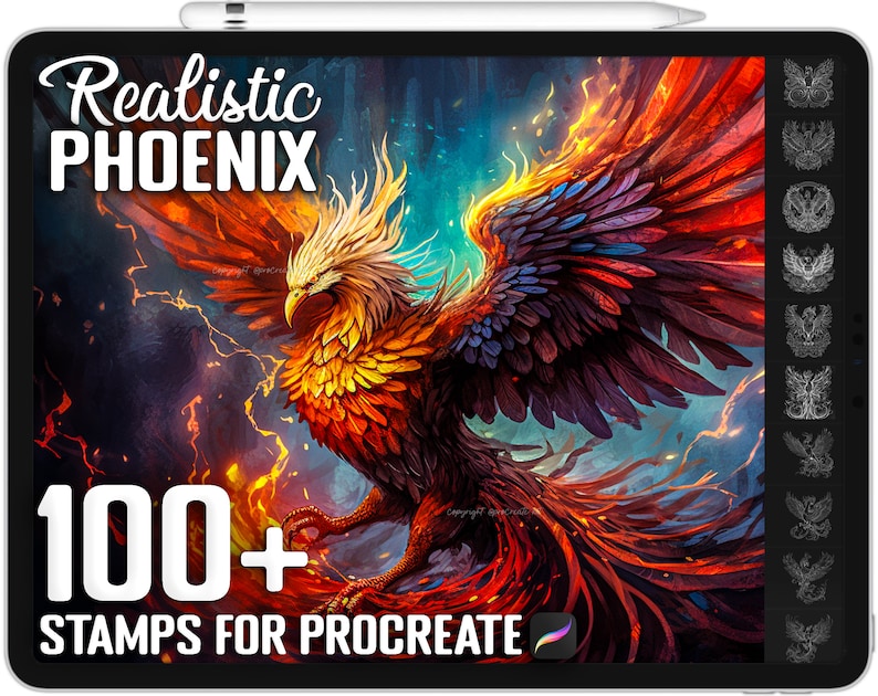 100 Procreate Phoenix Bird Stamps, Phoenix Brushes for Procreate, Instant Digital Download image 1