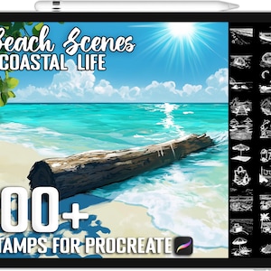 100+ Procreate Beach Scenes & Coastal Life Stamps, Realistic Brushes for Procreate, Instant Digital Download
