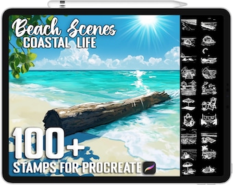 100+ Procreate Beach Scenes & Coastal Life Stamps, Realistic Brushes for Procreate, Instant Digital Download