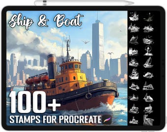 Oltre 100 timbri Procreate per navi e imbarcazioni, pennelli realistici per Procreate, download digitale istantaneo