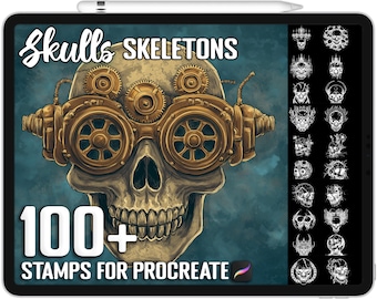 100+ Procreate Schädel & Skelette Stempel, Pinsel für Procreate, sofortiger digitaler Download