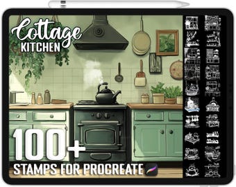 Más de 100 sellos de cocina de estilo rural para Procreate, pinceles realistas para Procreate, descarga digital instantánea