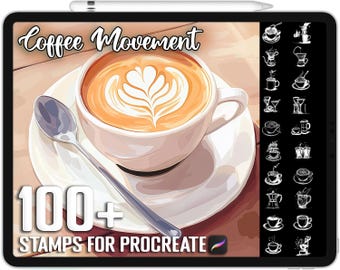 100+ Procreate Coffee Movement Stamps, Realistic Brushes for Procreate, Instant Digital Download
