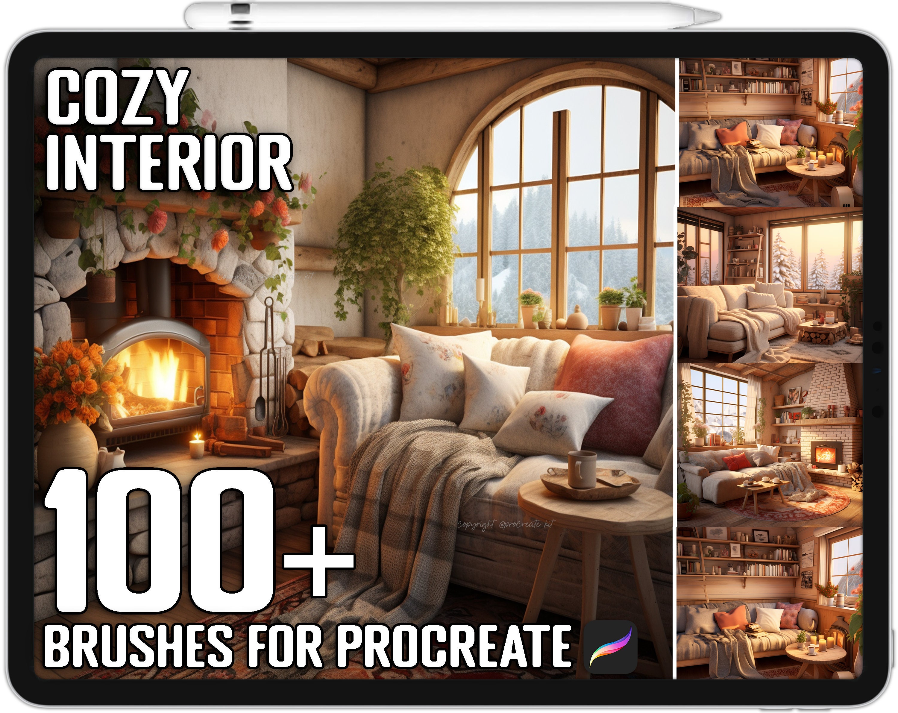 Más de 100 sellos de interior acogedor para Procreate y botes guía | Set de decoración hygge | Descarga instantánea