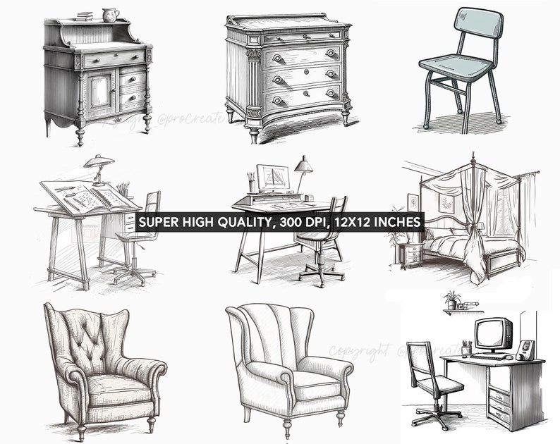Procreate Furniture Stamps, Furniture Brushes for Procreate, Instant Digital Download image 5