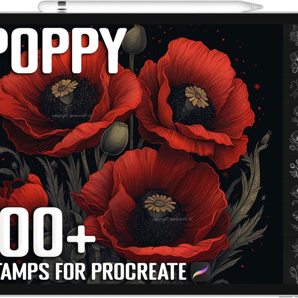 100+ Procreate Poppy Flower Stamps, Poppy Brushes for Procreate, Instant Digital Download