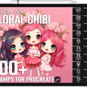 100+ Procreate Floral Chibi Stamps, Floral Chibi Brushes for Procreate, Instant Digital Download