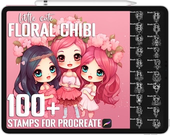 100+ Procreate Floral Chibi Stamps, Floral Chibi Brushes for Procreate, Instant Digital Download