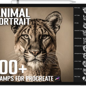 100 種類以上の Procreate 動物ポートレート スタンプ、Procreate 用動物ポートレート ブラシ、即時デジタル ダウンロード