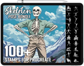 100+ Procreate Skelett Posen Stempel, realistische Pinsel für Procreate, sofortiger digitaler Download
