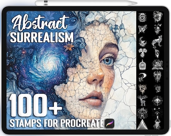 Más de 100 sellos abstractos y surrealistas para Procreate, pinceles para Procreate, descarga digital instantánea