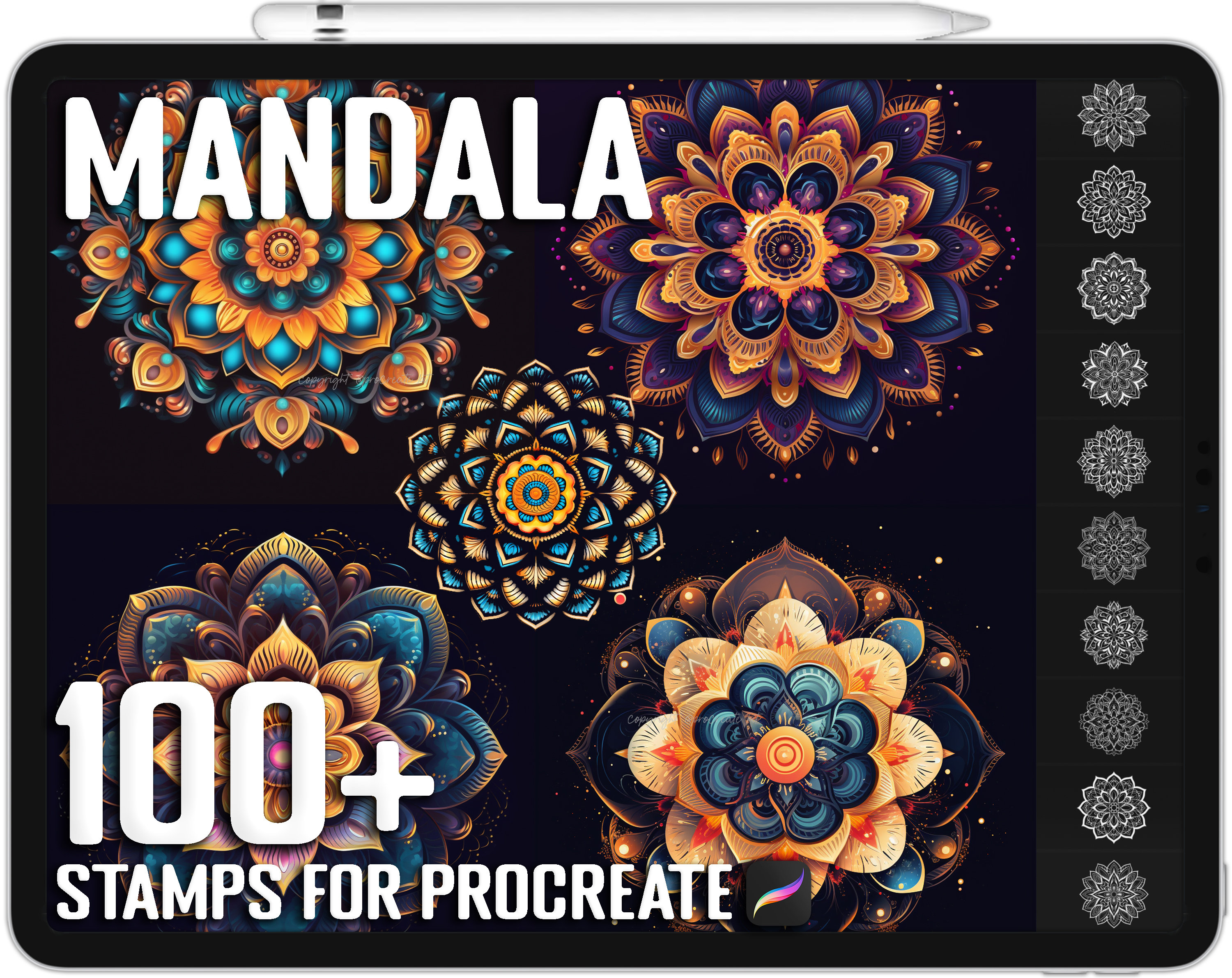 100+ Procreate Mandala Stamps, Mandala Brushes for Procreate, Instant ...