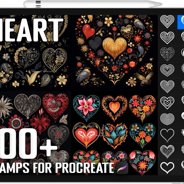 100+ Procreate Heart Stamps, Heart Brushes for Procreate, Instant Digital Download