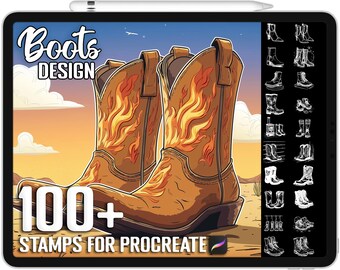 Más de 100 sellos de diseño de botas para Procreate, pinceles realistas para Procreate, descarga digital instantánea